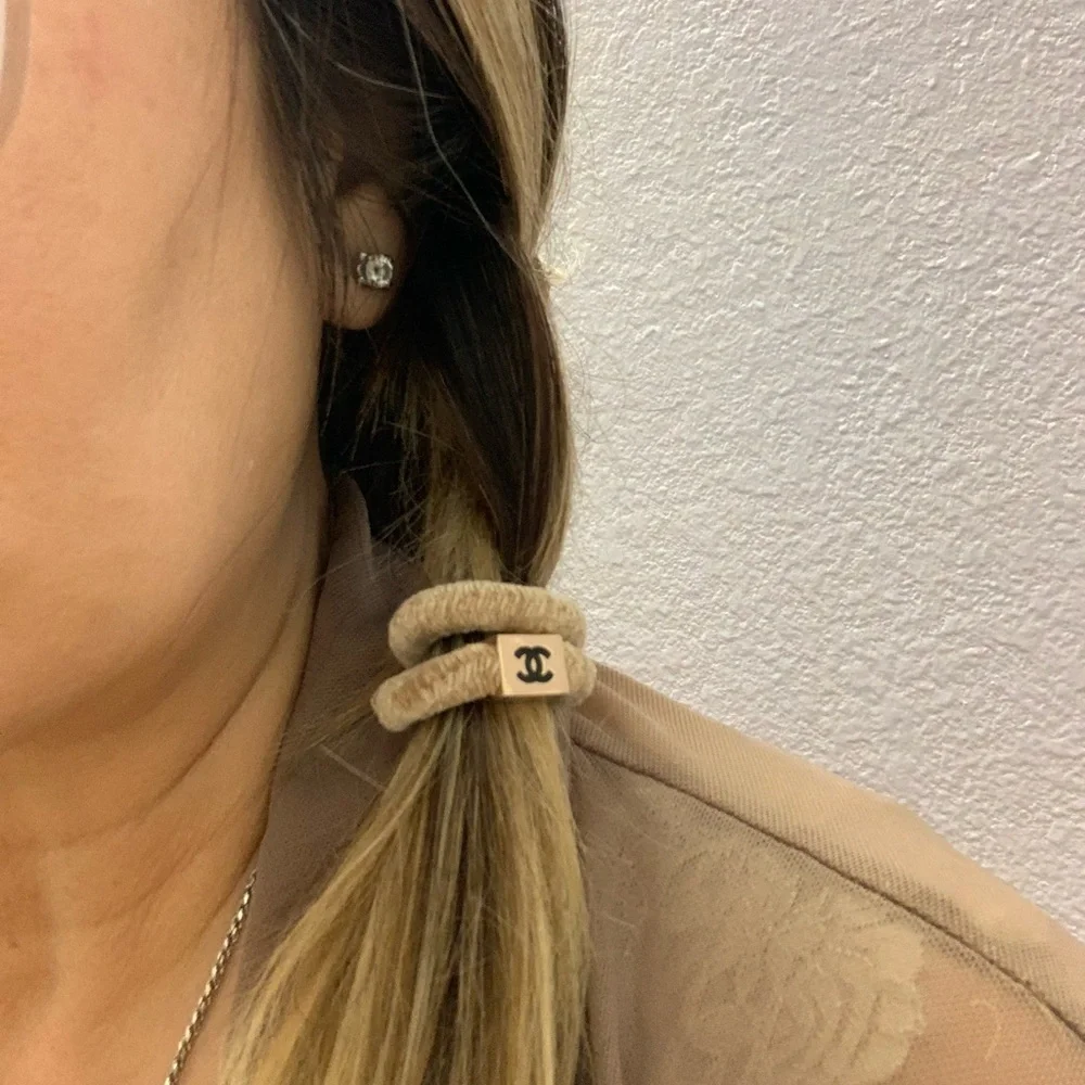 CHANEL Beige and Navy Velvet Bracelets with Gold Accents - Picture 3 of 5